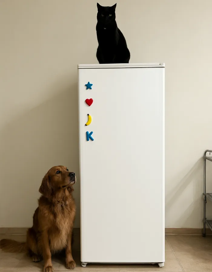 Qwen-Image-2.1-Turbo, Cat on the fridge, seed 11